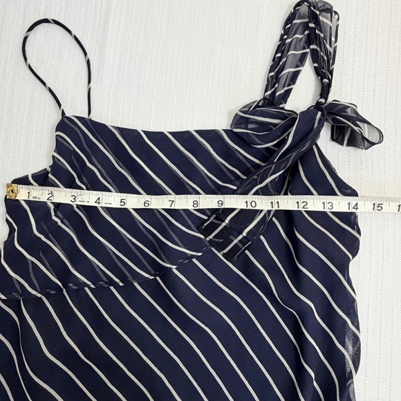 LAUNDRY Vintage Silk Chiffon Striped Dress Women 8 Navy Stripe - Picture 5 of 14